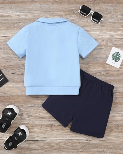 ZOEREA Toddler Baby Boy Clothes Summer Outfits Short Sleeve Solid Elastic Sweatshirt and Shorts 2 Piece Sweatsuit Set 1-5T2