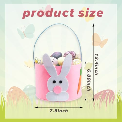 Image of Felt Easter Bunny Basket for Kids Easter Basket Canvas Tote Bunny Egg Hunt Bags,Egg Hunts and Candy Surprises(Pink)
