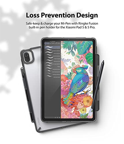 Image of Ringke Fusion Compatible with Xiaomi Pad 5 / Pad 5 Pro (11 Inch, 2021 Model), Clear Hard Polycarbonate Back Cover Shockproof Flexible Bumper with Overcharge Protection Pen /Stylus Holder - Smoke Black