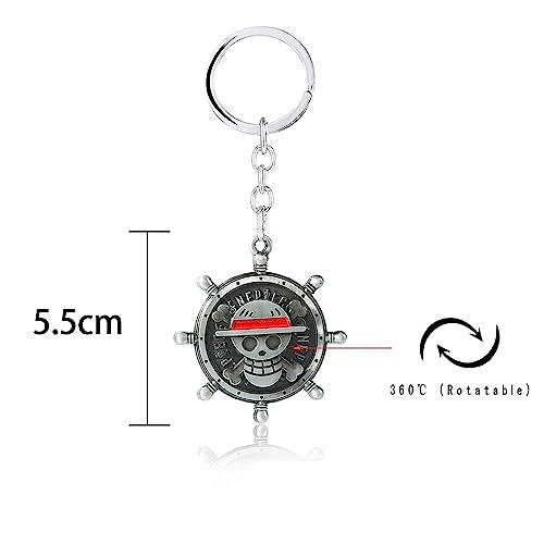Image of One Piece Anima Manga Pirate Flag Logo Wheel Rotating Heavy Metal Keychain,|Anime Key ring| Perfect Keychain For Anime Lover|car Bikes Gold & Grey Combo pack