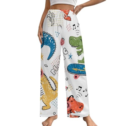 Pantalon de nuit femme dinosaure sur skateboard confortable taille S avec poches