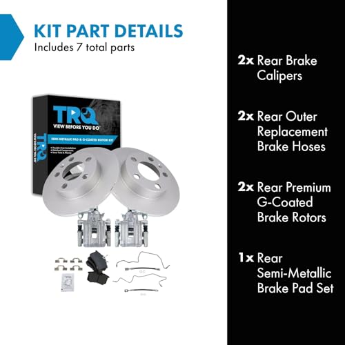 Image of TRQ Rear Brake Pad and Rotor Set Semi Metallic Coated Rotors Calipers Compatible with 1999 Volkswagen Jetta