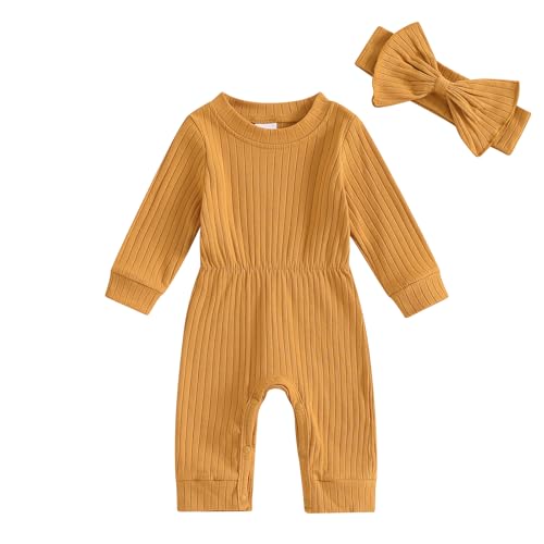 Karwuiio Newborn Baby Girl Coming Home Outfit Long Sleeve One Piece Romper Jumpsuit Infant Fall Clothes Sets