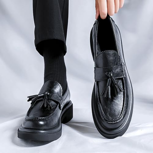 Men's Leather Tassel Loafers Shoes - Platform Penny Slip-On Dress Shoes with Round Toe, Non-Slip Sole for Business Office Work3