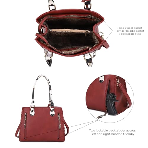 Image of JESSIE & JAMES Montana Whipstitching Cow Print Top Handle Satchel Purse with Adjustable Shoulder Strap
