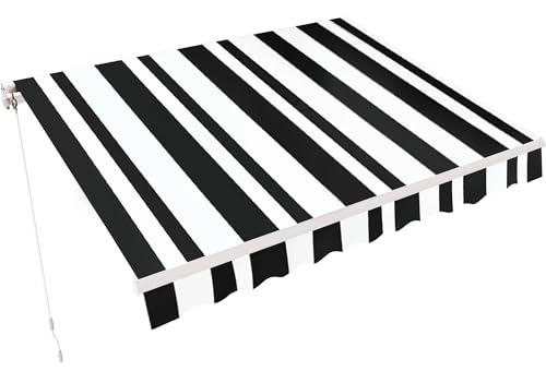 MCombo 11.5x9.5 Feet Manual Retractable Patio Door Window Awning Sunshade Shelter Outdoor Canopy,1210 (White with Black Stripes, 11.5'(L) x 9.5'(W))