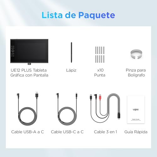 Image of Graphics Tablet with Screen UGEE UE12 Plus 11.9 Inch, Pen Display with Full-Laminated Screen 147% RGB Colour Gamut, Drawing Monitor with Scroll Wheel and 8 Shortcut Keys for Windows /Mac /Android