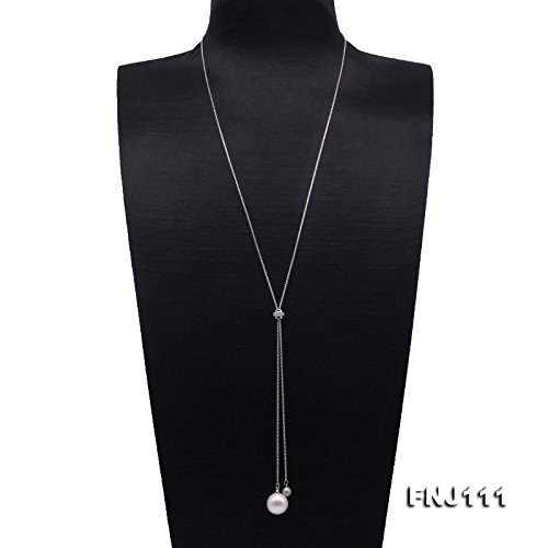 Collier perle blanche 15mm en argent sterling avec chaîne ajustable