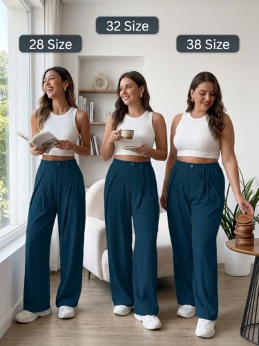 Image of Leriya Fashion Women's High Waist Wide Leg Pants |Casual Drawstring Loose Fit Lounge Trousers with Pockets| Comfortable Fashion Pants for Women