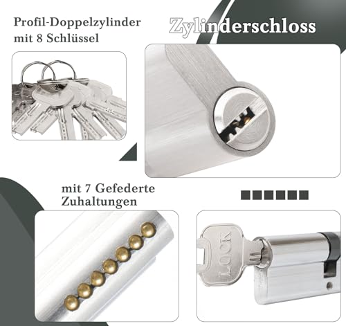 Hengsong Zylinderschloss 40/40,Schließzylinder 40/40,Profilzylinder mit 8 Schlüssel,Sicherheitsschloss,Türzylinder für Haustür,Türschloss Innentür,mit Not- und Gefahrenfunktion,ca.6cmx1.5xmx3cm,Silber