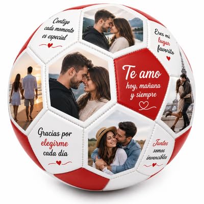 Genérico Balon de Futbol Personalizado con Fotos y Textos,19 Fotos + 12 Textos, Un Regalo Original y emotivo para Padres, ninos y Entrenadores ! Ideal para comuniones y Eventos Especiales