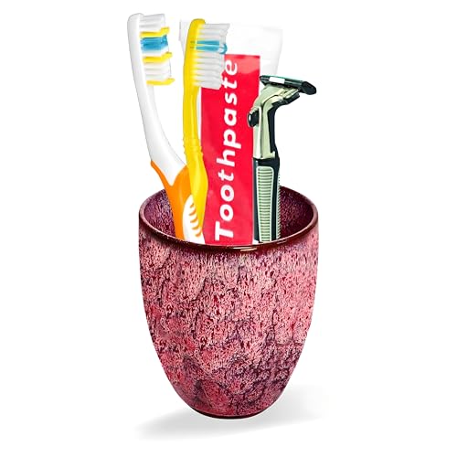 ArtOlo Stylish Tumbler - Bathroom Storage and Organization - Beautiful and Practical Countertop Organizer - Durable Ceramic Cup, Red (M)