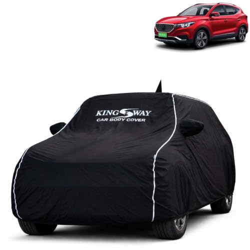 Image of KINGSWAY Super Waterproof Car Cover Only with Morris Garages (MG) ZS EV (Year 2020 Onwards) | Mirror and Antenna Pockets | All Weather Car Body Cover with Silver Piping | Black