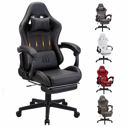 Play haha.Gaming chair Office chair Swivel chair Computer chair Work chair Desk chair Ergonomic Chair Racing chair Leather chair Video game chairs (Black,With footrest)