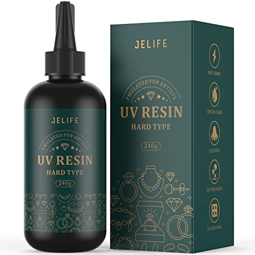 Upgrade UV Hard Resin Crystal Clear - Jelife 240g Fast Curing UV Resin Transparent for Jewelry Making UV Glue Supplies for Resin Molds Crafts Decoration, Small Objects Casting & Coating