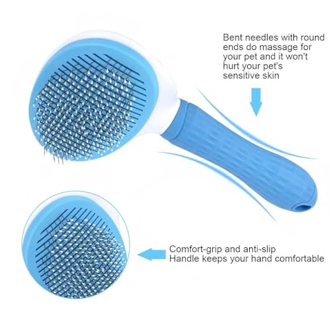 Cat Hair Brush, Cat Brush for Shedding with Metal Comb, Self Cleaning Pet Hair Brush with Release Button - Skin Friendly Deshedding Grooming Brush for Short and Long Haired Cats-GL0nrDZ1