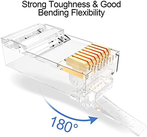 Image of RJ45 Cat6 Pass Through Connectors with Strain Relief Boots | Gold Plated Ethernet Crimp Plug for LAN Cable | Easy Termination UTP Network Connector for Router & Patch Cable (25 Pack)