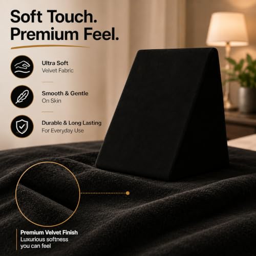 Image of Memory Foam Orthopedic Wedge Pillow for Back, Neck, Leg Support, Pregnancy, GERD, Acid Reflux, Snoring & Post-Surgery Relief - Soft Washable Velvet Cover - Black (46 x 52 x 46 CM)