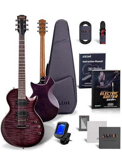 AKLOT LP Electric Guitar Kit, 40 inch 24 Fret, Coil-Split Humbucker Pickups, Modern Playability LP Stype Neck Solid Body Guitars, 18:1 Tuning Pegs,W/Gig Bag, Cable, Strap, Picks, Strings, Tuner, Book