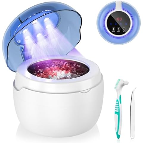 Ultrasonic Retainer Cleaner Machine, 250ML Denture Cleaner,50kHz 4 Modes with Digit...