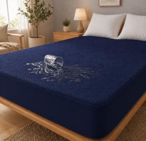 Image of Premium Waterproof Mattress Protector Cover Single Bed | Breathable Terry Cotton Bed Protector, Single Bed (72 X 36, 6 X 3 Feet - 2 to 10 inch - Royal Blue)