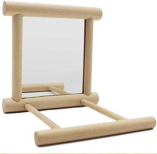 Bird Stand Perch with Mirror for Parrot Budgie Parakeet Cockatiels Conure Finch Lovebird African Grey Macaw Amazon Cockatoo Cage Wood Toy