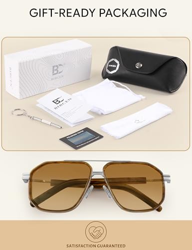 Image of BIRCEN Men's Polarized Aviator Sunglasses: Acetate Luxury Trendy Sun Glasses Anti-Glare UV Protection for Driving & Travel