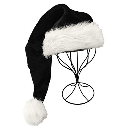 LKQBBSZ Black Santa Hat for Adults Black & White Deluxe Adults Santa Hat for Black Christmas Theme New Year Festive Holiday Party Supplies