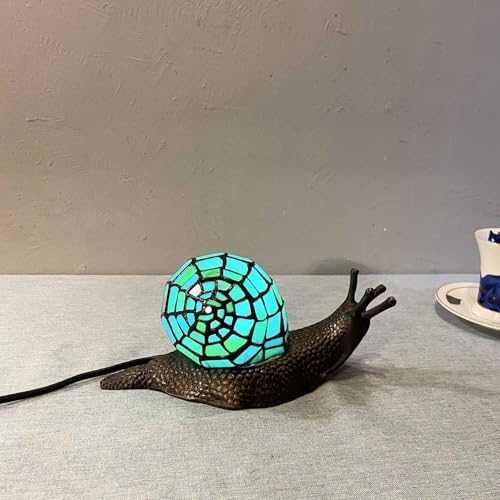 Bieye L50975 Land Snail Tiffany Style Stained Glass Accent Table Lamp for Home Decoration (Cyan, 10" D x 5" W x 5" H) - Image 2