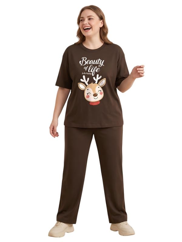 Image of My Swag Womens Cotton Printed Nightsuit Set |T-Shirt & Pajama Pants | Soft Breathable Sleepwear and Loungewear for Women