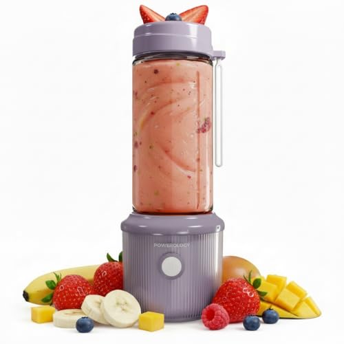 Powerology Portable Smoothie Blender, 1L Cordless Juicer Blender For Shakes and Smoothies,12 Blades, USB-C Rechargeable, BPA Free, Leakproof Flip and sip, Travel Blender (Lavender)