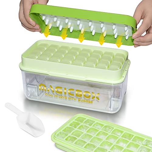 Cubitera con tapa, molde para cubitos de hielo apto para alimentos, liberar todos los cubitos de hielo en un segundo, sin BPA, 64 bandeja de hielo (verde) Cover