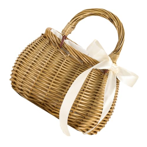 DECOMELODY Cesta Tejida de Mano para Picnic y Almacenamiento Cesta Portátil Multifuncional de Estilo Rural para Frutas y Verduras Ligera y Decorativa