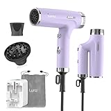 LURA Auto Dual Voltage Hair Dryer for International Travel,Travel HairDryers with Difffuser,Small Portable Blow Dryer for Women(Purple) Lightweight,Compact Mini Blowdryers with Folding Hand for Kids