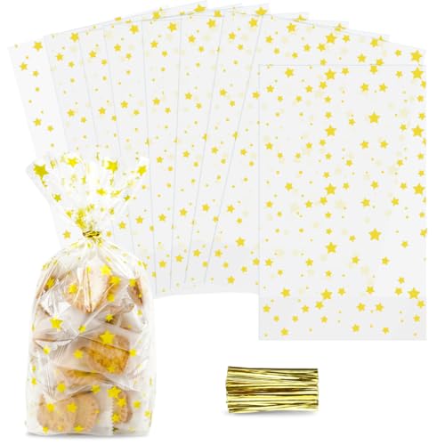 Bodenbeutel Goldene Sterne 100 Stück, Cellophantüten...