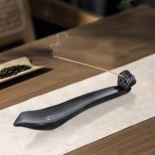 お香立て 線香立て 横置き 灰がこぼれない 寝かせる線香皿 陶器製 仏壇用 癒やし香炉 ジム ヨガ 多機能 喫茶店 茶室 書斎 瞑想 睡眠(茶色 1個)