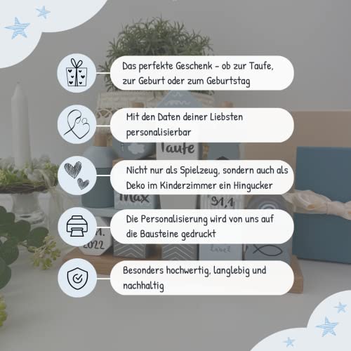 KIDSLINO Steckspiel Haus Blau I Geschenk zur Geburt personalisiert I Holzspielzeug I Personalisierte Geschenke Baby I Label-Label I Steckspielzeug mit Name & Geburtsdaten
