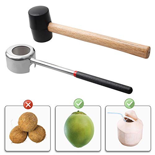 YiePhiot Coconut Opener Tools with Hammer, Super Safe & Easy to Open Young Coconuts Tool, Food Grade Stainless Steel Coconut Opener Set, Rubber Mallet with Handle by YiePhiot - Image 6