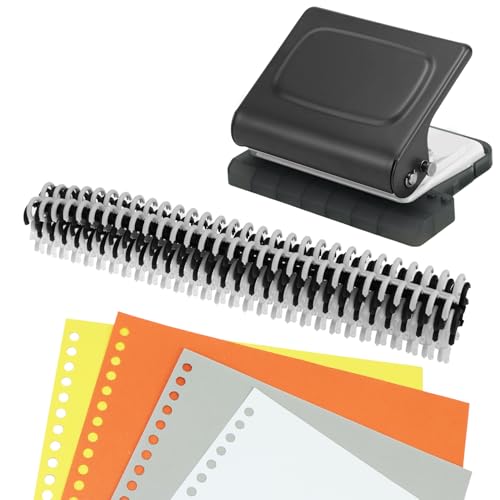 QWORK® 10-Löchern Bindemaschine für Planer, Geeignet für A4/B5/A5 Papier, inkl. 12 Mehrfarbige Binderingen (30-Löchern)
