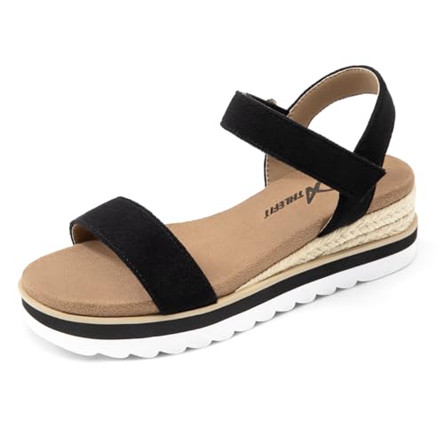 Image of Athlefit Girls Platform Wedge Sandals Open Toe Espadrille Sandals Ankle Strap Summer Dress Shoes for Toddler Little Big Kid