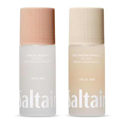 Saltair Serum Deodorant Variety Pack – Santal Coconut: Santal Bloom & Salt Water Vanilla – 5% AHA – Aluminum-Free Odor Control for Women & Men – Mandelic Acid Deodorant – 2x 1.7oz Travel Roll On