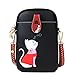 Small Crossbody Phone Bag for Women Leather Cute Cat Cellphone Purse Shoulder Bags PU Wallet (Black)