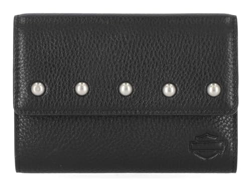 Harley-Davidson Women's Pebble Leather Bar & Shield Billfold Wallet - Black