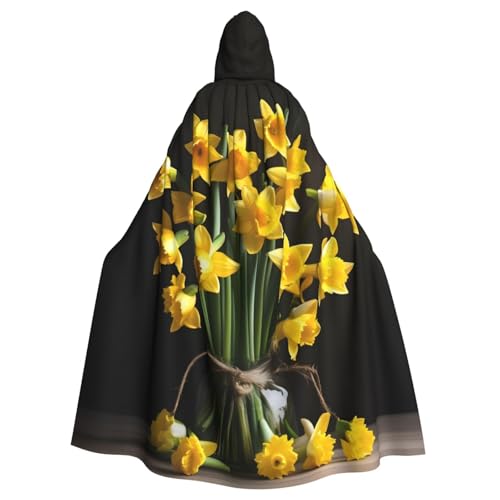Cape à capuche imprimé jonquilles pour adulte costume cosplay et bal masqué