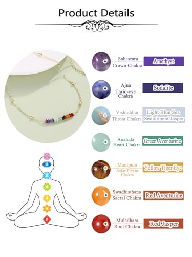 Top Plaza 7 Chakra Crystal Necklace for Women Tiny Natural Gemstone Beads Necklace 14K Gold Plated Healing Stone Necklace Yoga Meditation Jewelry Birthday Gifts 5