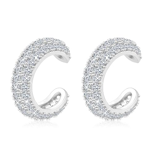 ALEXCRAFT Ear Cuffs Pendientes Sin Agujero Pendientes Mujer Plata Pendiente Cartilago Oreja Piercing Falso Ear Cuff Plata Circonita Cúbica Diamantes Brillante Chunky Aro