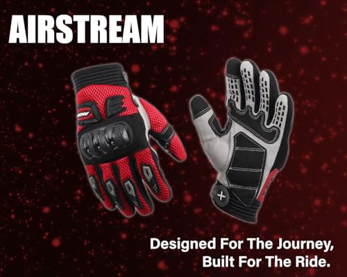 Image of Axor Airstream Riding Gloves Providing Enhanced Grip and Impact Protection with Touchscreen Functionality and an Adjustable Fit-Black Red-2XL
