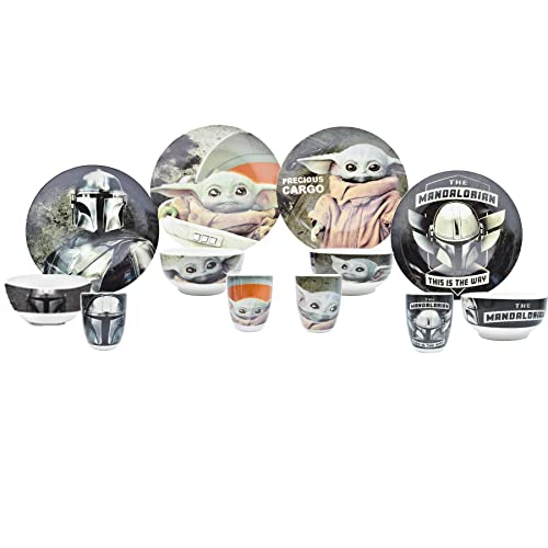 Recopilación y reviews de Vajilla porcelana inglesa al mejor precio. 37 Fun Kids 2415-3617 Vajilla de Porcelana con Diseño Disney Mandalorian, 12 piezas para 4 personas, Plato, Tazón y Vaso, Multicolor