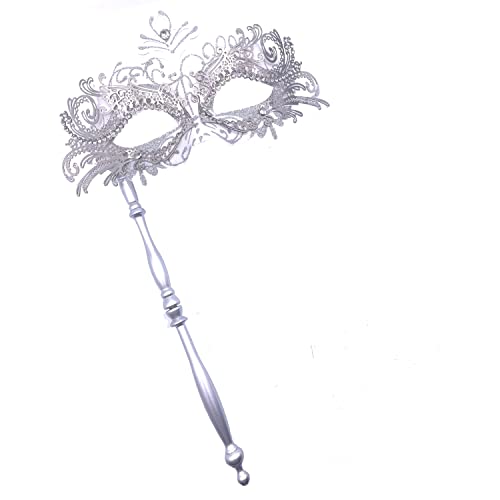 Geek-M Masquerade Mask for Women/Men Fancy Party Face Mask Venetian Mask for Prom Ball Halloween Mardi Gras masquerade mask with stick White One Size