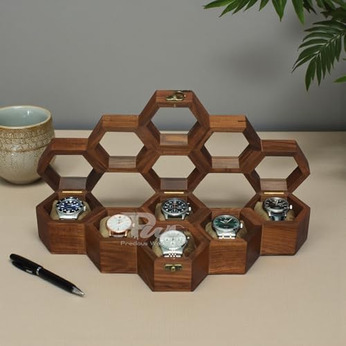 Image of Wooden Watch Box With 6 Compartments, Dustproof & Handmade Organizer, Golden Brown Finish, Storage & Display Case, Premium Gift For Men & Women, Durable Watch Case